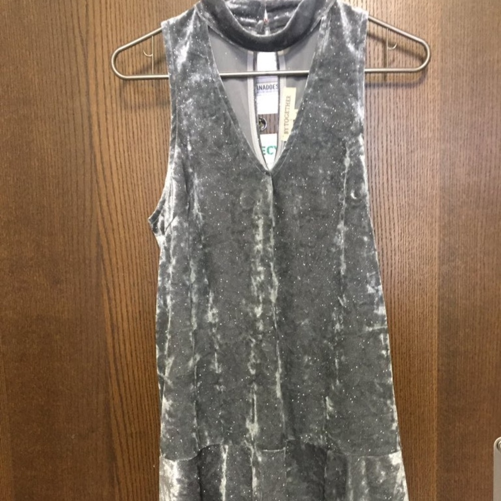 NWT STEEL GREY GLITTER V NECK CUT OUT DRESS - Picture 3 of 3